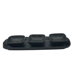 PD Home Portugal Matte Black Ceramic 3 Bowl Serving Tray Set Charcuterie